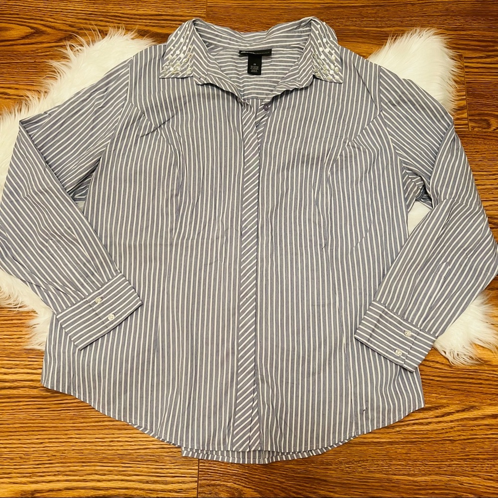 Lane Bryant Button Down Top With Beaded Collar